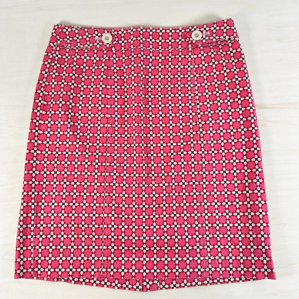 Talbots Cotton Blend Pencil Skirt Women's 8 Stretch Geometric Pink Red‎
